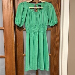 GAP Green Pleated Puff Sleeve Sundress